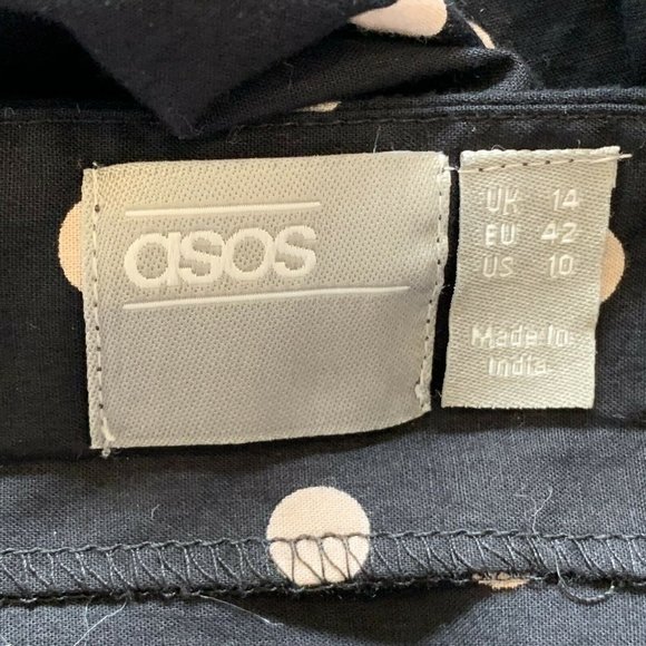 Asos Black Polka Dot Print Cotton Ruched Off The Shoulder Mini Dress Womens 10 - Picture 10 of 12